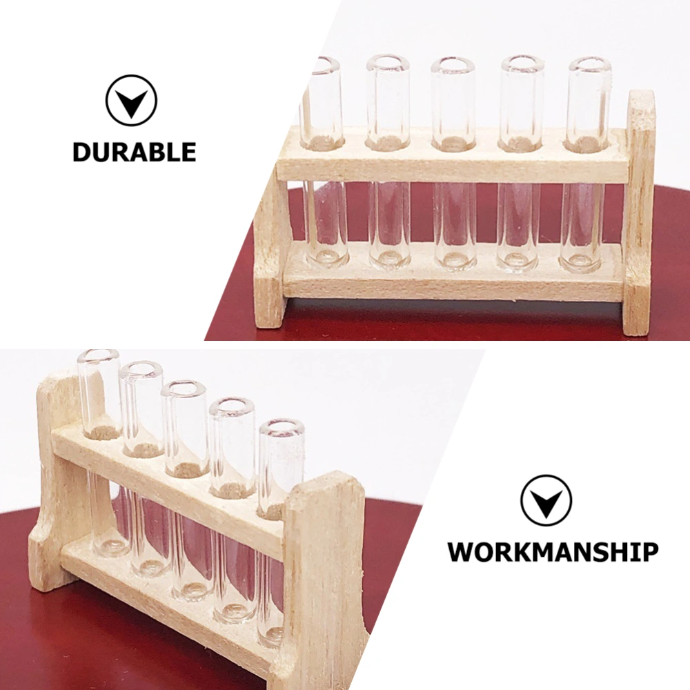 1 Set Mini Toy House Plastic Test Tubes with Wooden Rack Laboratory Equipment