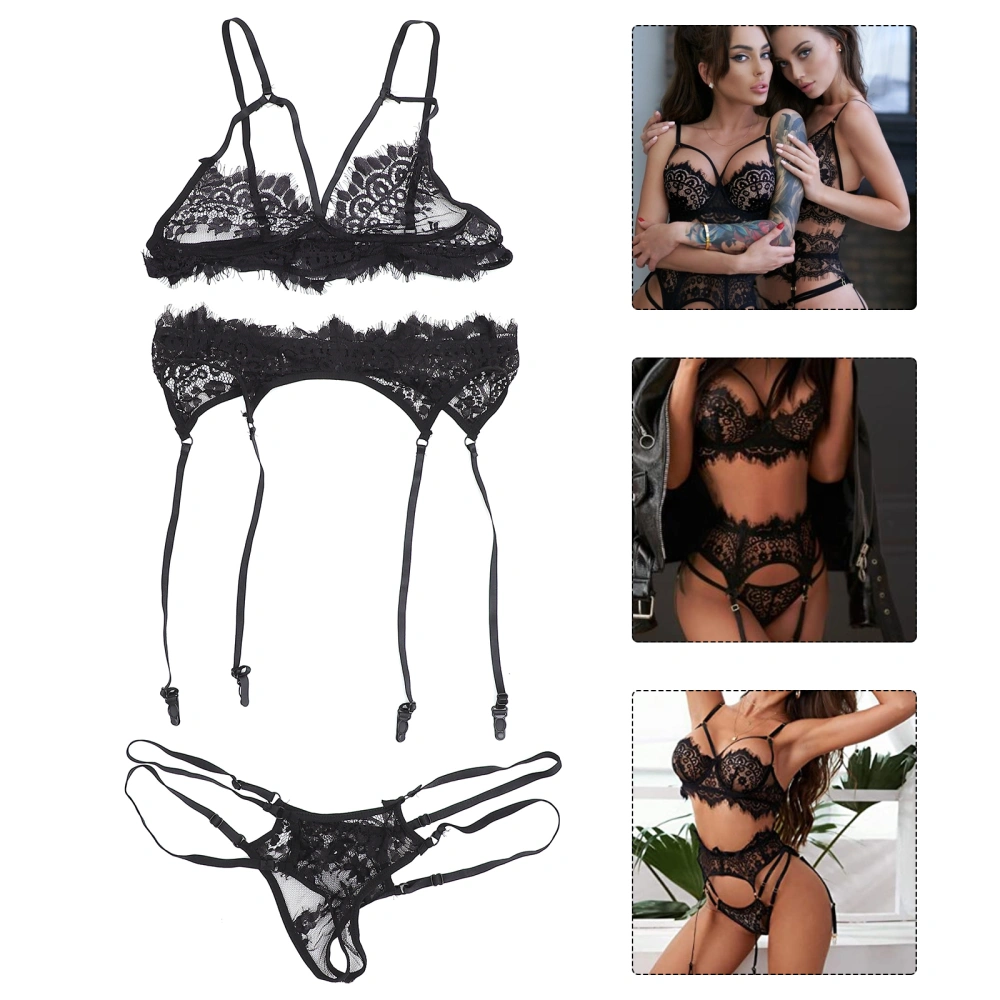 1 Set Female Sexy Underwear Women Bralette and Panty Set with Garter Belts