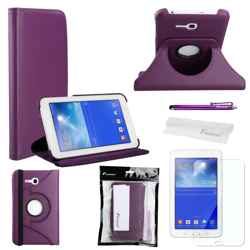 4-in-1 360-degree Rotating Stand PU Case Cover for Galaxy Tab 3 Lite 7.0 T110 /T111 (Purple)