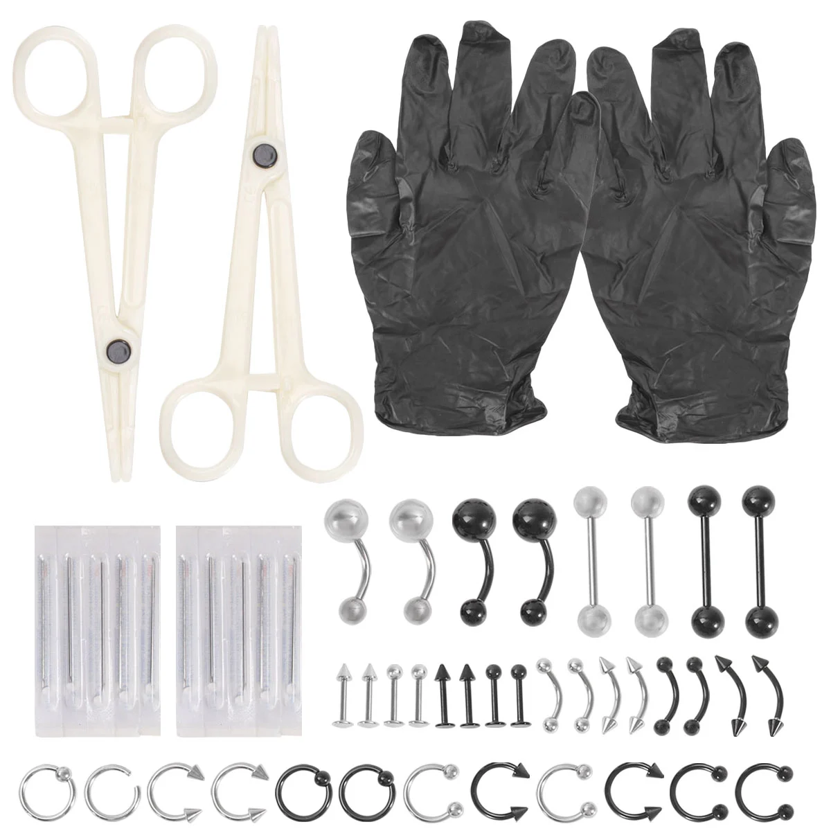 1 Set of 50PCS Combination Piercing Tool Set Puncture Jewelry Tool Set Body Piercing Jewelry Set for Shop Home (Combination Set 2 Black)