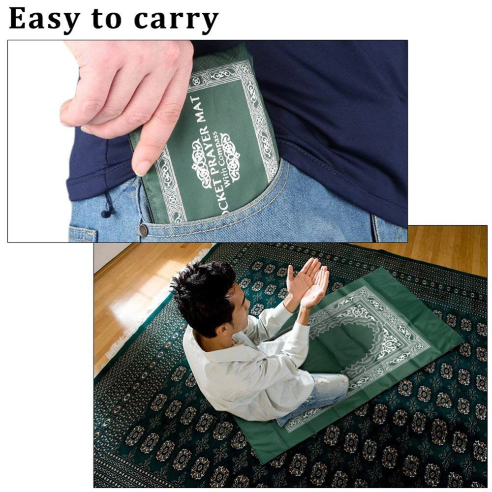 2PCS Compass Printing Prayer Mat Muslim Islamic Worship Rug Portable Pray Blanket Meditation Pilgrimage Blanket for Home Use (Random Color)