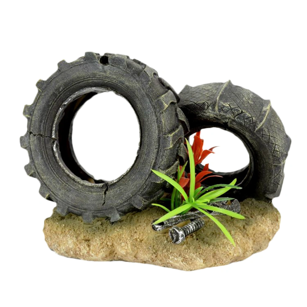 Creative Wheel Shaped Aquarium Landscape Decorations Ornament Fish Tank Artificial Resin Green Water Plants