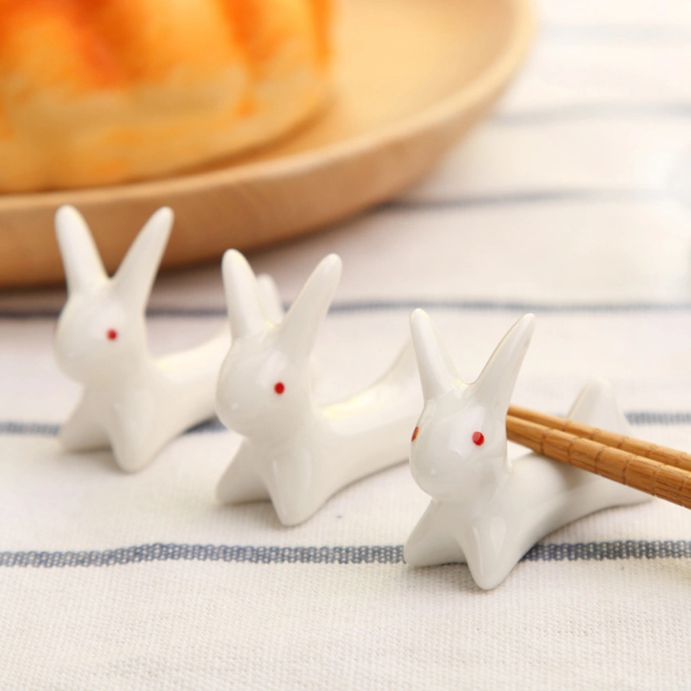 8pcs Bunny Shape Chopstick Rack Japanese Style Ceramic Spoon Holder Chopstick Rest for Hotel Room Restaurant (White)