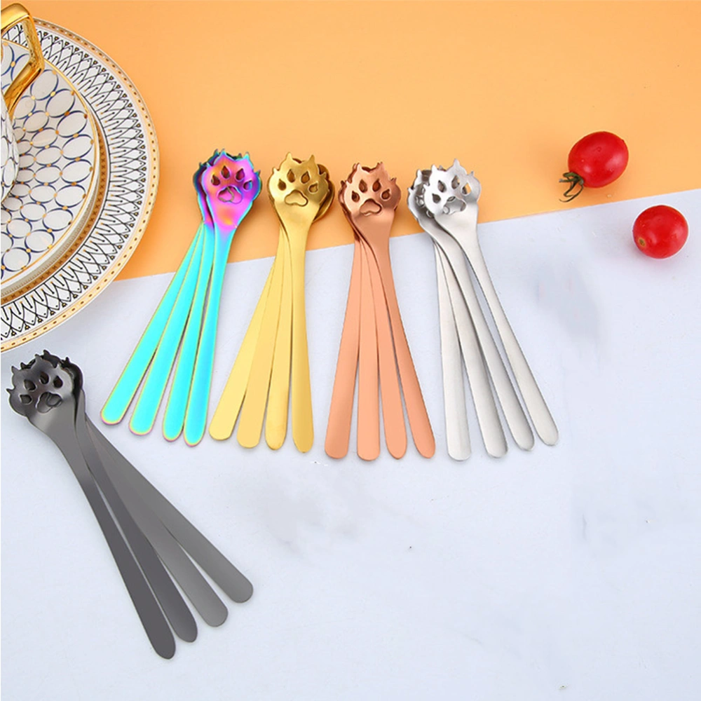 4PCS Stainless Steel Stirring Spoon Strainer Spoon Set Creative Animal Paw Shape Coffee Spoon Dessert Spoon Tableware Scoop for Home Restaurant (Random Style)