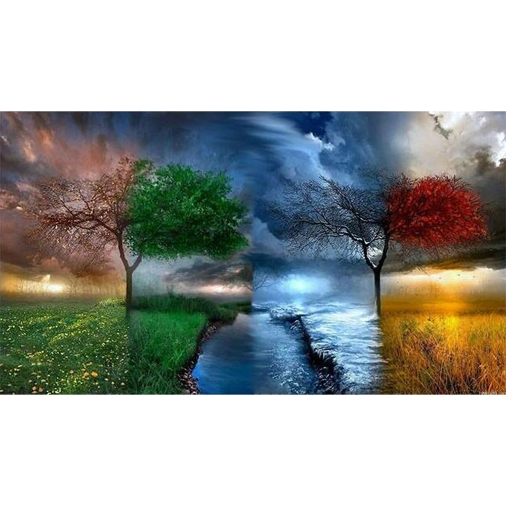 Four Season Tree DIY Beads Painting Cross Stitch Craft Kit Wall Stickers for Living Room Decoration