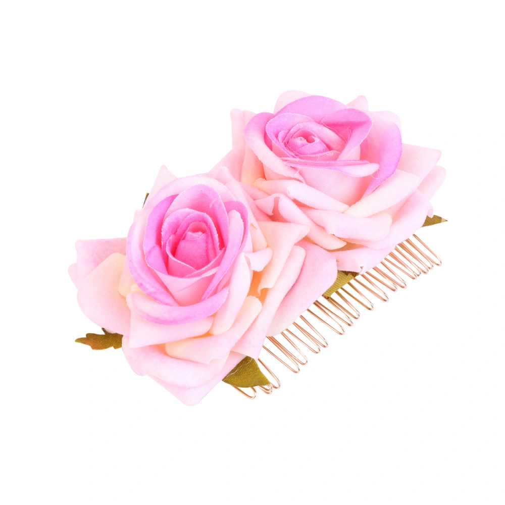 1pc Cloth Art Hair Comb Dual Flower Headdress Rose Hair Decoration Party Headwear for Women Girls Brides