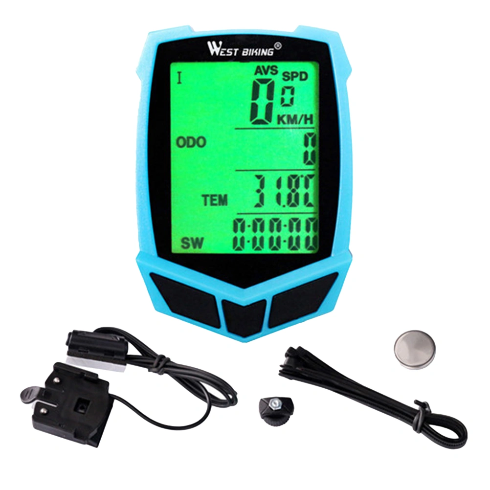 Wired Bike Computer 20 Functions Speedometer Odometer Cycling MTB Bike Stopwatch Computer (Sky-blue)