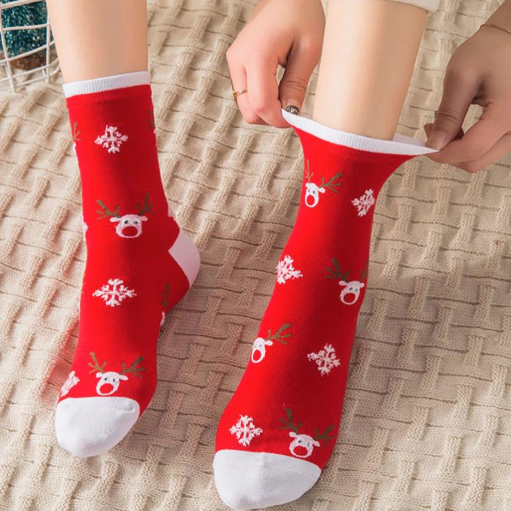 2 Pairs Holiday Christmas Socks Stocking Cartoon Cotton Sock for Women Girls