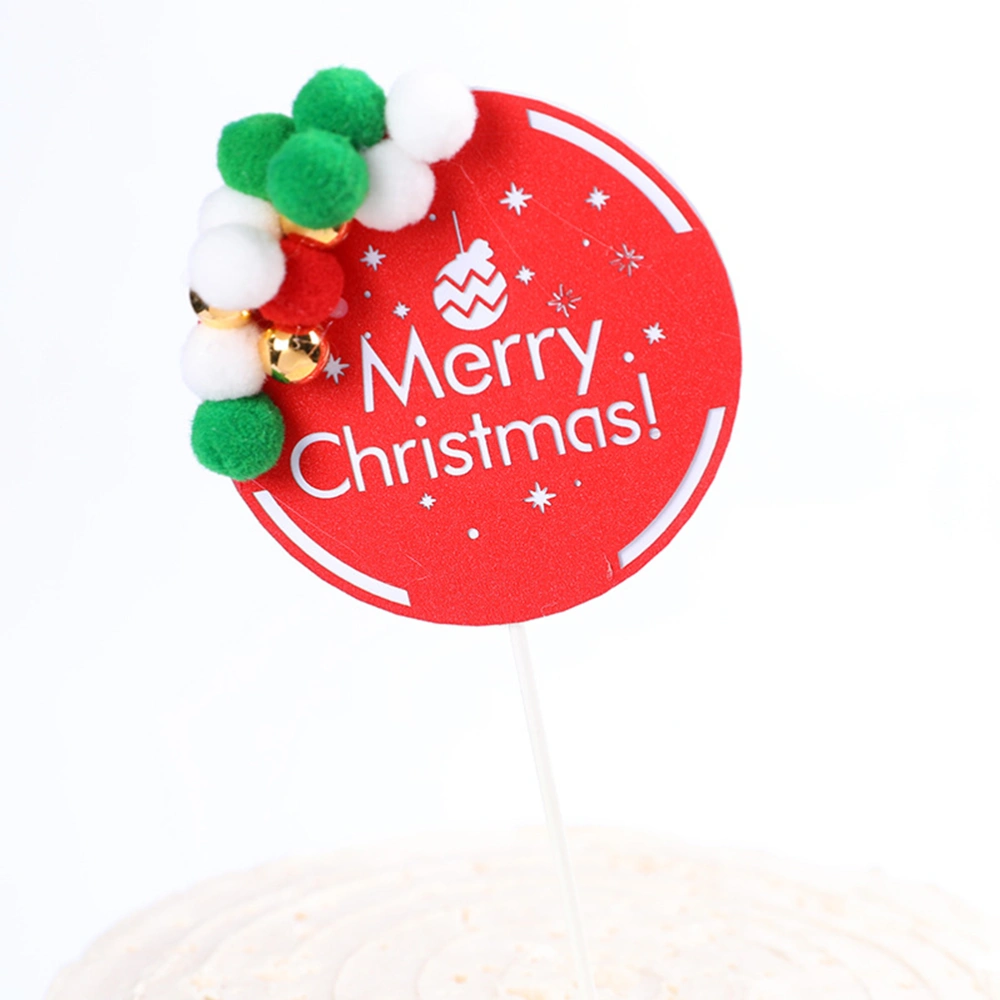 6PCS Christmas Decoration Pompon Bell Cake Toppers Merry Christmas Cupcake Picks for Festival Party (Random Pattern)