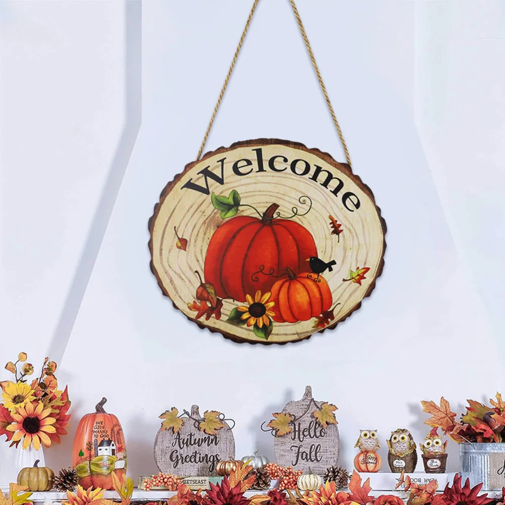 1pc Thanksgiving Retro Door Decor Wooden Annual Ring Hanging Door Decor