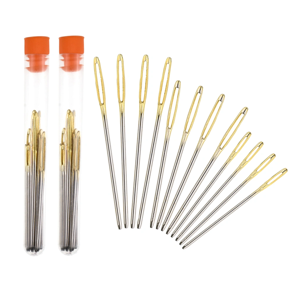 2 Sets of Stainless Steel Needle Large Hole Blunt Needles Weaving Tools Knitting Needles with a Storage Bottle Golden and Silver