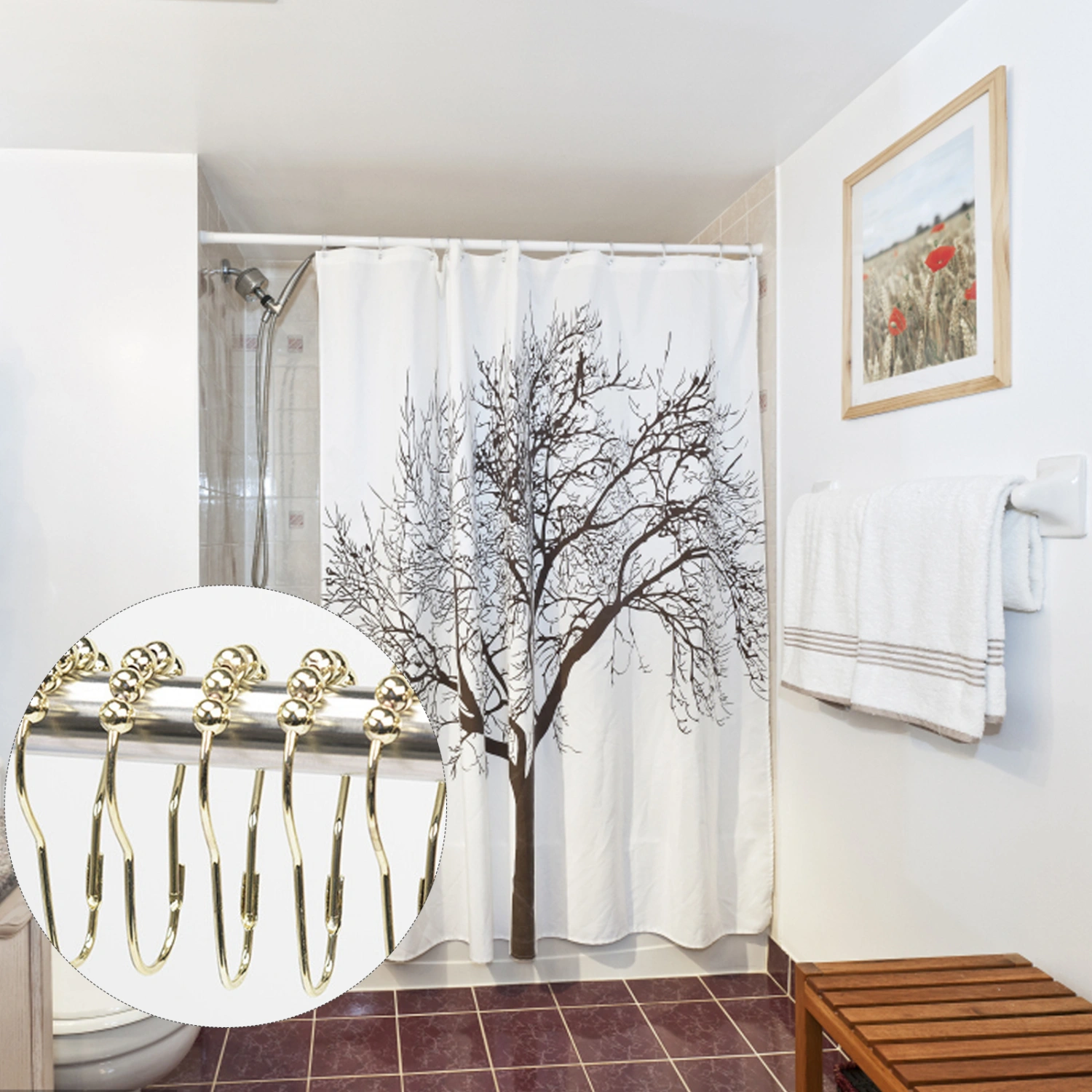 15pcs Shower Curtain Rings Decorative Curtain Hooks Glide Rollers Curtain Rings