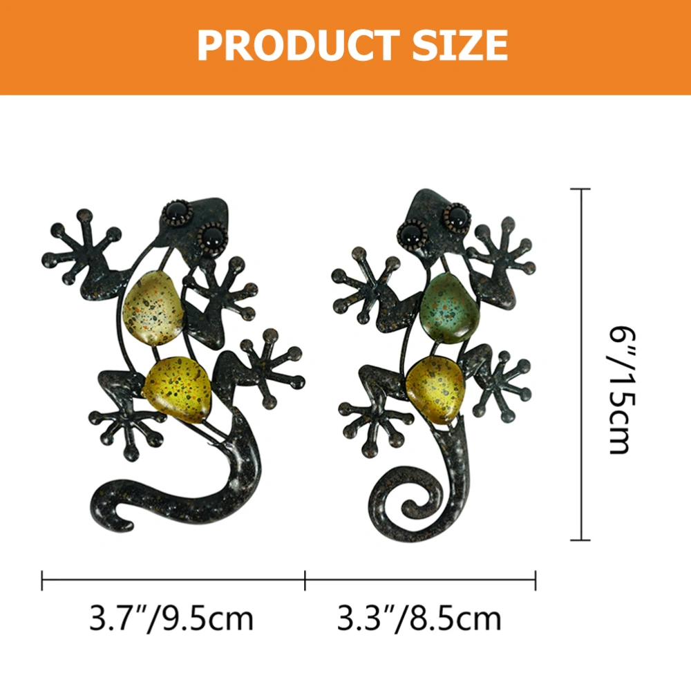 2pcs Metal Gecko Wall Gecko Sculptures Wall Hanging Art Craft for Indoor Outdoor