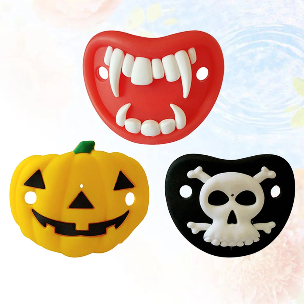 3pcs Food Grade Silicone Baby Pacifier Halloween Elements Design Pumpkin Skull Shape for Baby Toddlers