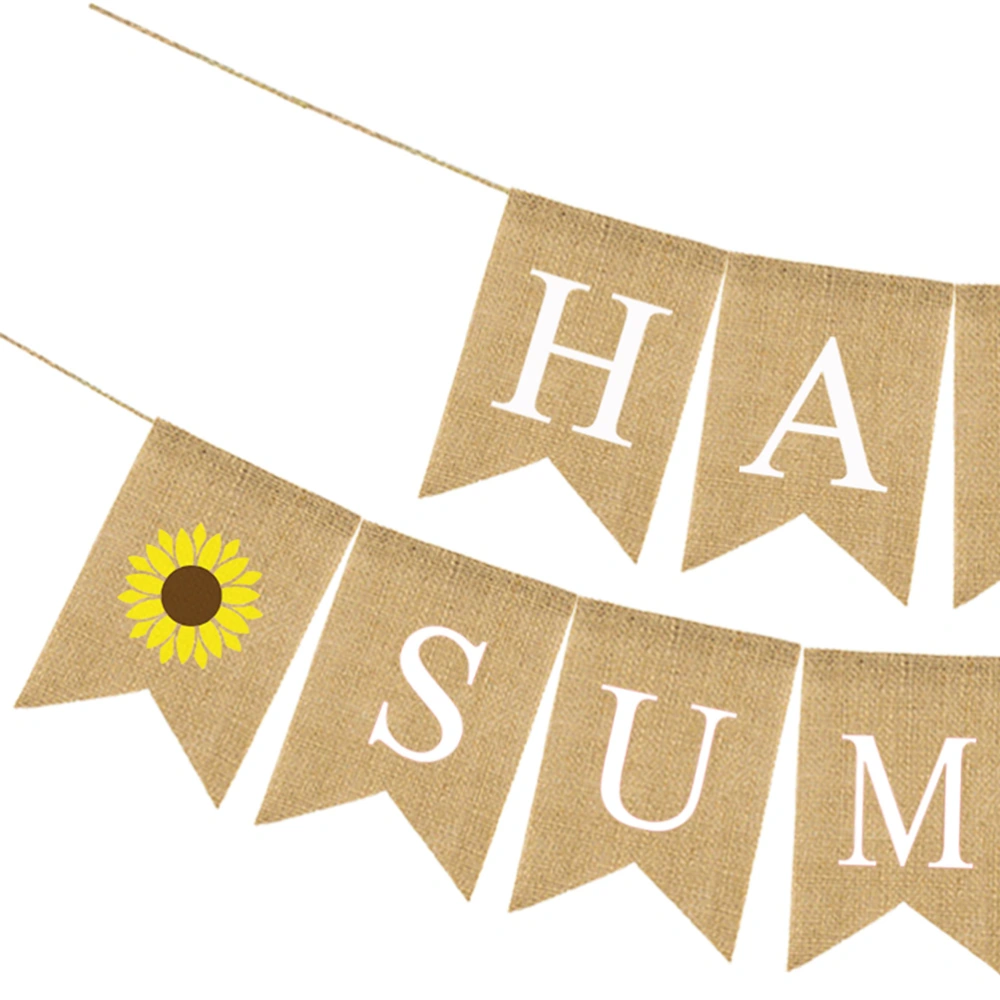 Garland Happy Summer Letters Garland Hawaii Party Bunting Banner Sunflower Linen Dovetail Shape Party Decoration