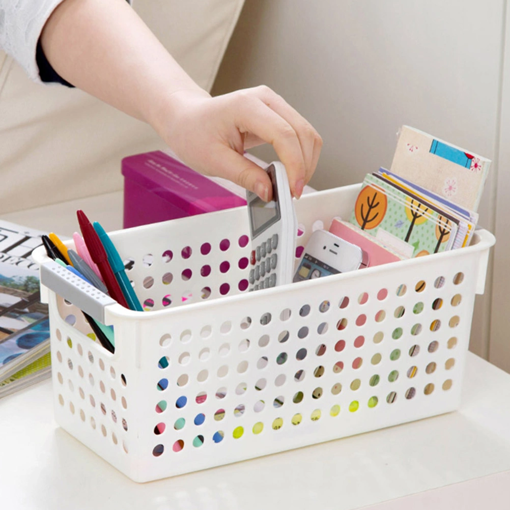 Plastic Square Storage Basket Sundries Storage Box Desktop Organizer Container for Home Office (White)