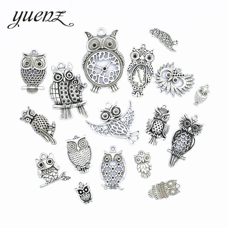 17pcs  Alloy DIY Pendants Owl Shape Key Chain Pendants Jewelry DIY Charms for Decor