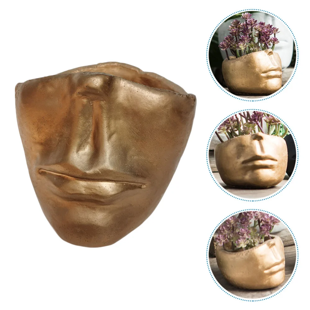 1Pc Decorative Flowerpot Portrait Artware Adornment Succulent Flowerpot (Golden)