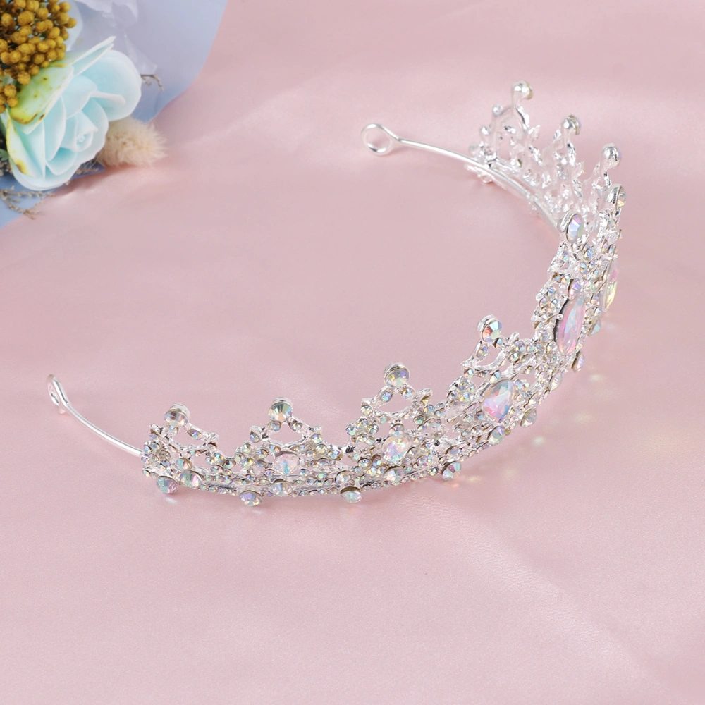 Bride Rhinestone Crown Alloy Wedding Crown Decor Headwear for Woman Lady Female (Silver)