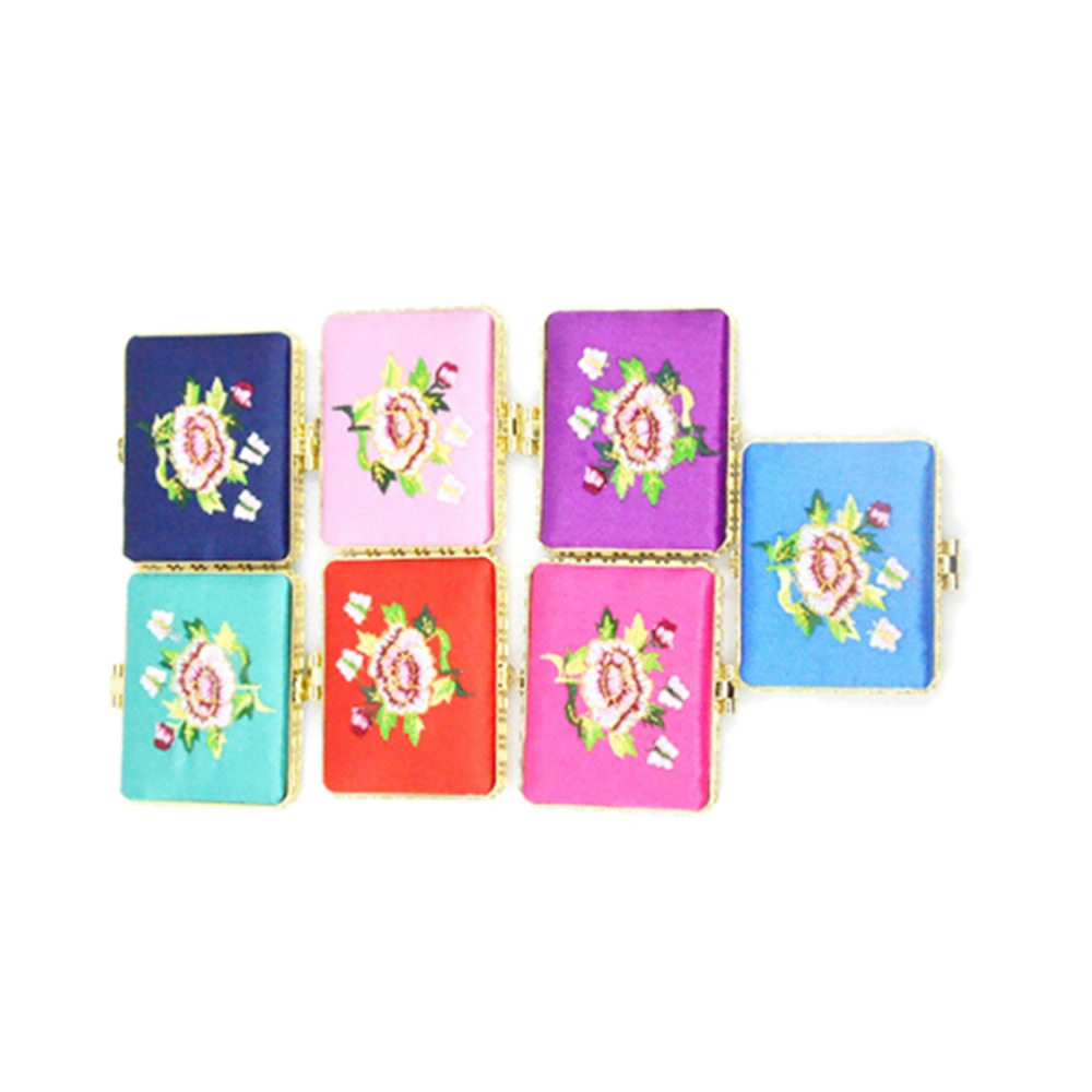 Mini Pocket Compact Portable Embroidered Mirror Square Mirror Looking Glass Makeup Tools (Random Color)