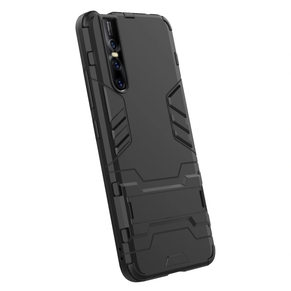 Chariot Style Hard Phone Case 2-in-1 Phone Bracket Scratch-resistant Shockproof Protective PC and TPU Phone Cover Compatible with Vivo V15 Pro (Black)