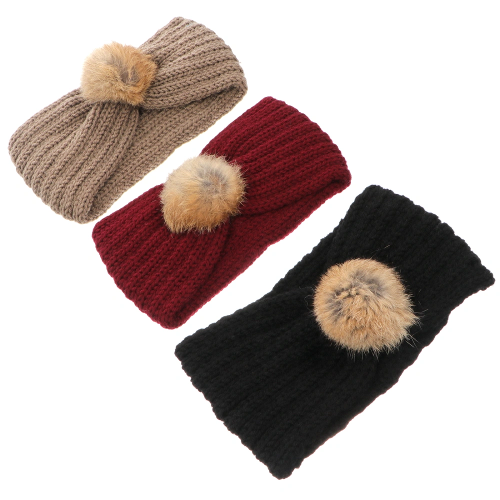 3pcs Knitted Warm Headbands Elastic Headwear Face Washing Hairbands