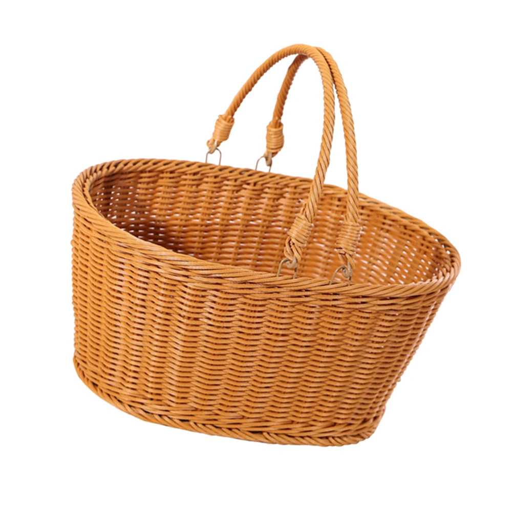 1PC Simulated Rattan Woven Basket Practical Shopping Basket Decorative Storage Vegetable Basket Portable Flower Basket Picnic Basket for Home  (Light Brown Size L Oval Shape)