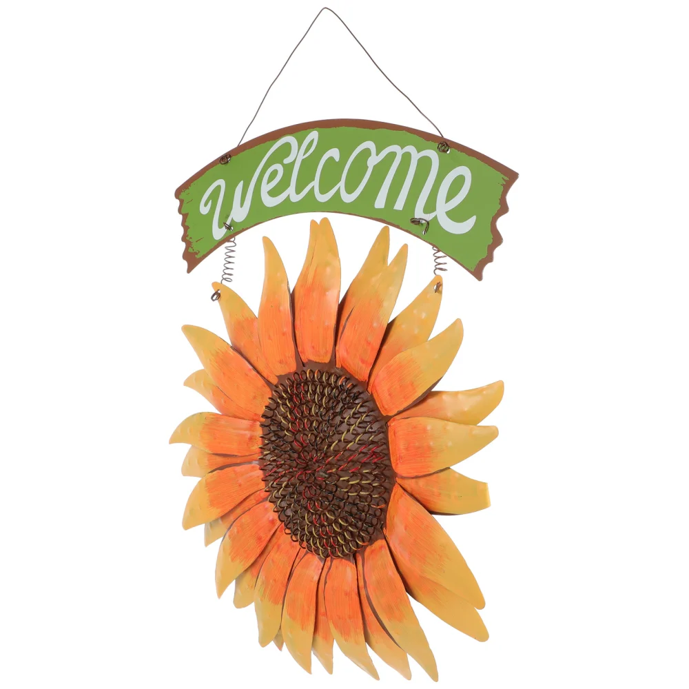 Welcome Sign Iron Art Sunflower Hanging Plaque Welcome Board for Home Shop