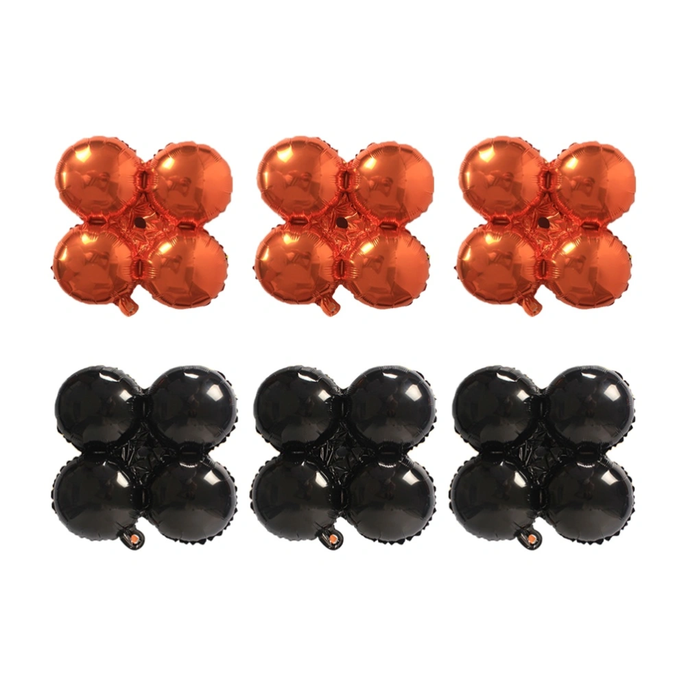 6PCS Four Leaf Clover Foil Balloons Party Decor Balloon for Halloween Birthday Festival Decoration Black and Orange