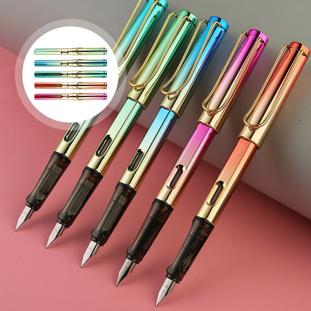 5Pcs Students Practice Calligraphy Pen Portable Colored Fountain Pens with Ink Sacs