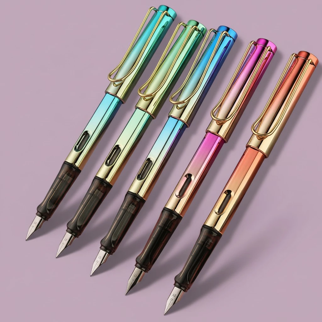 5Pcs Students Practice Calligraphy Pen Portable Colored Fountain Pens with Ink Sacs