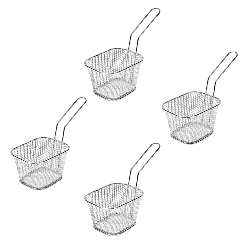 4Pcs Stainless Steel Frying Baskets Snack Baskets Oil Drain Racks (Silver)