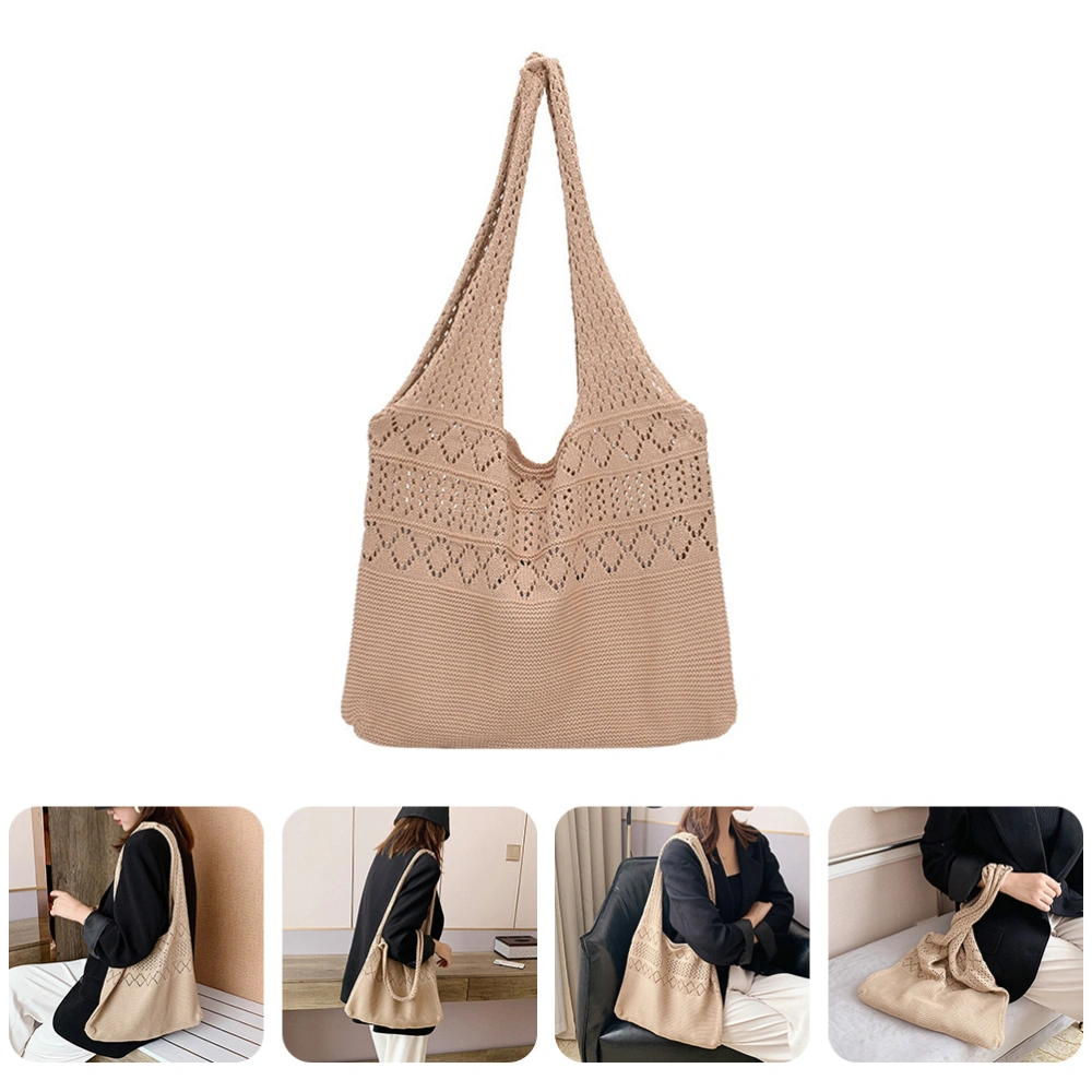 1pc Hollow-out Design Girl Tote Bag Woman Storage Bag Tote Bag Knitted Bag