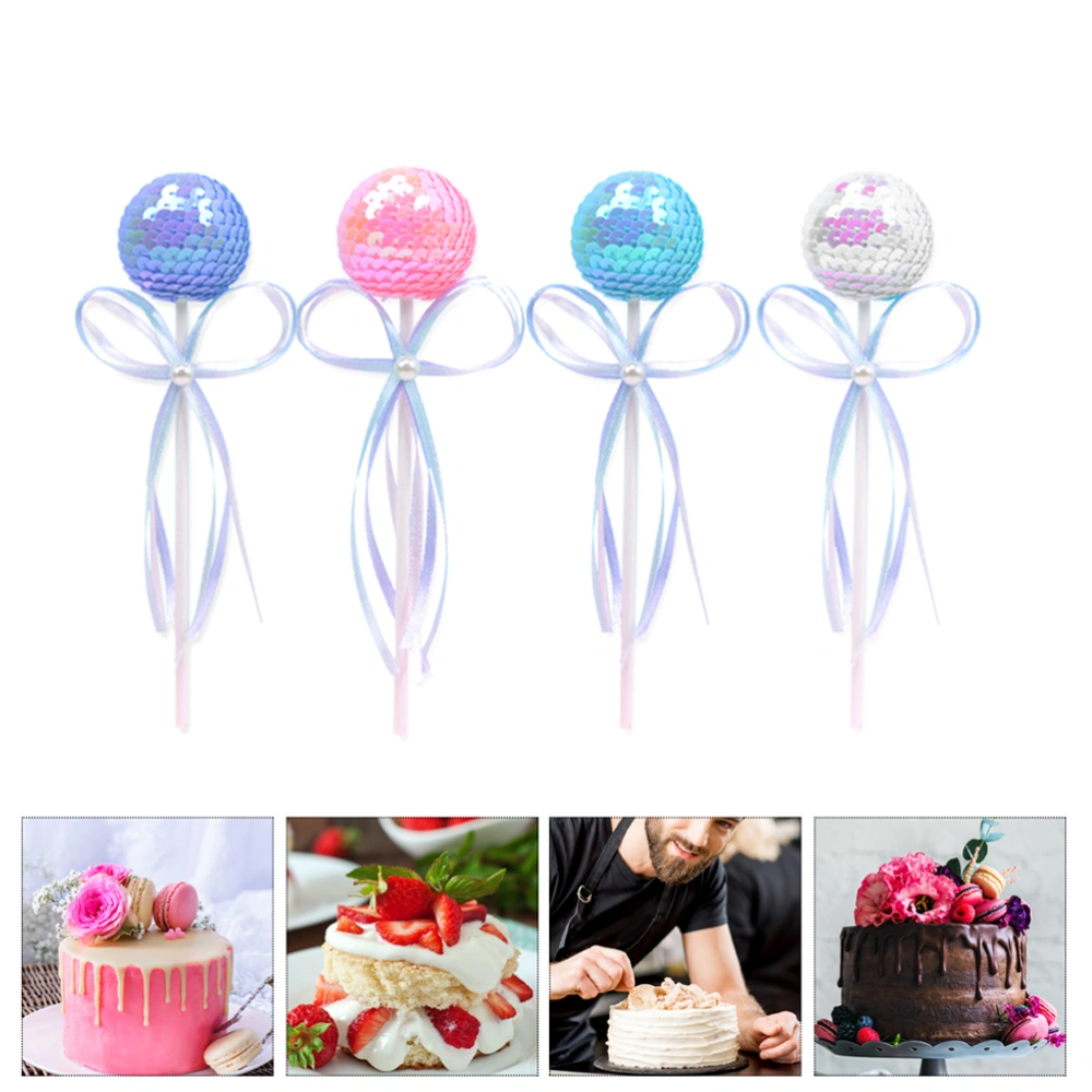 4pcs Sequin Balls Cake Topper Sequin Balls Cake Insert Sequin Balls Cake Plugin