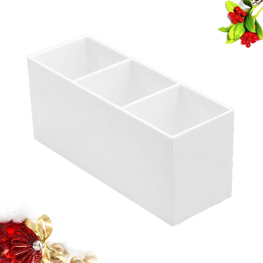 1PC Three Grids Makeup Brush Box Simple Makeup Brush Drying Display Box Desktop Office Supplies Storage Box Makeup Pencil Eyebrow Pencil Organizer for Office Home (White)