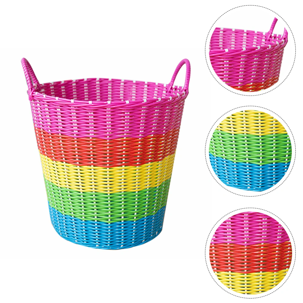 1Pc Plastic Rattan Woven Clothes Holder Home Kid Toy Storage Basket Random Color