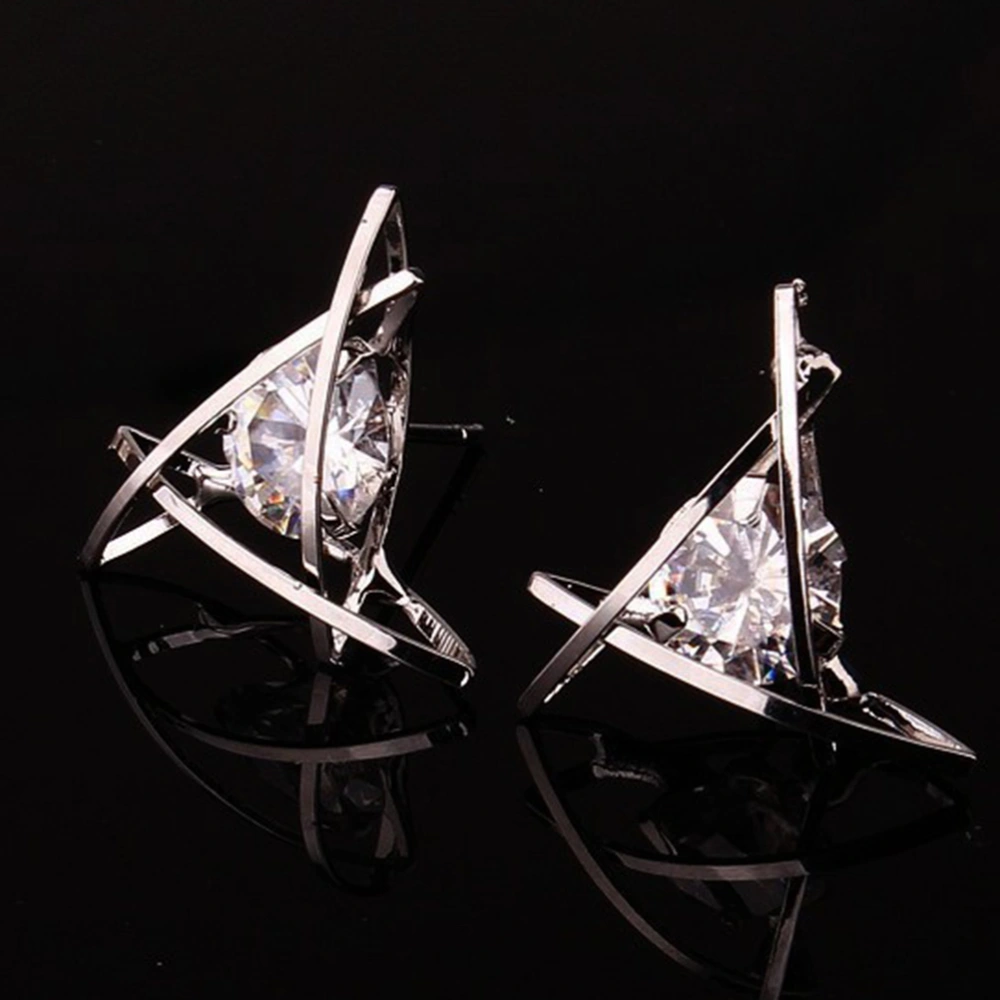 2 Pairs of Women Copper Earrings Square Zircon Ear Stud Silver Color Stud Earrings