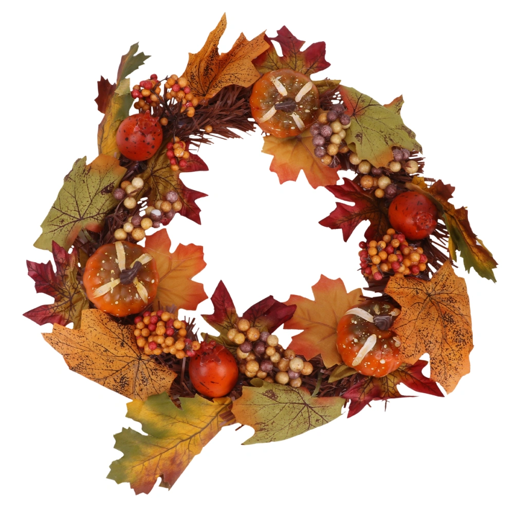 Halloween Maple Leaf Wreath Artificial Pumpkin Berry Wreath for Party Decor