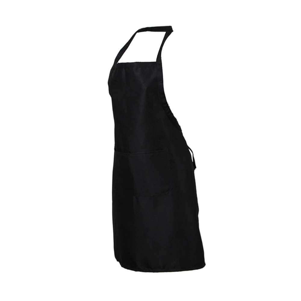 2 Pockets Pure Color Neck Strap Bib Apron Waterproof Restaurant and Home Kitchen Apron 60x70cm (Black)