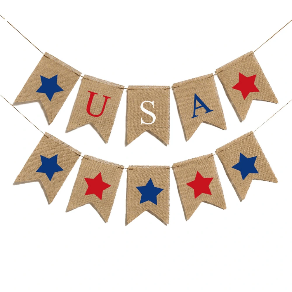 2pcs 2m USA Bunting Banner Burlap Banner Swallowtail Flag Banner Garland for 4th of July