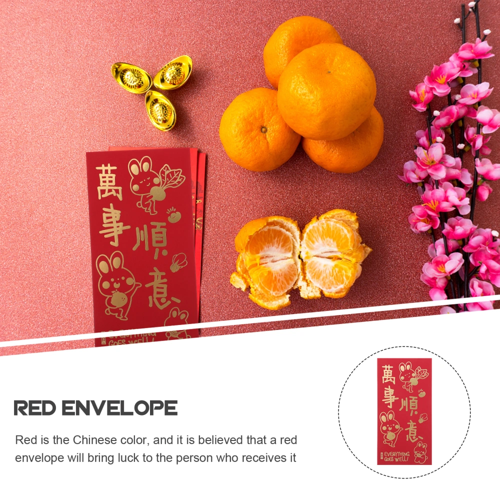 6Pcs Chinese Style Red Envelopes Cartoon Pattern Red Envelopes Decorative Rabbit Year Red Packets