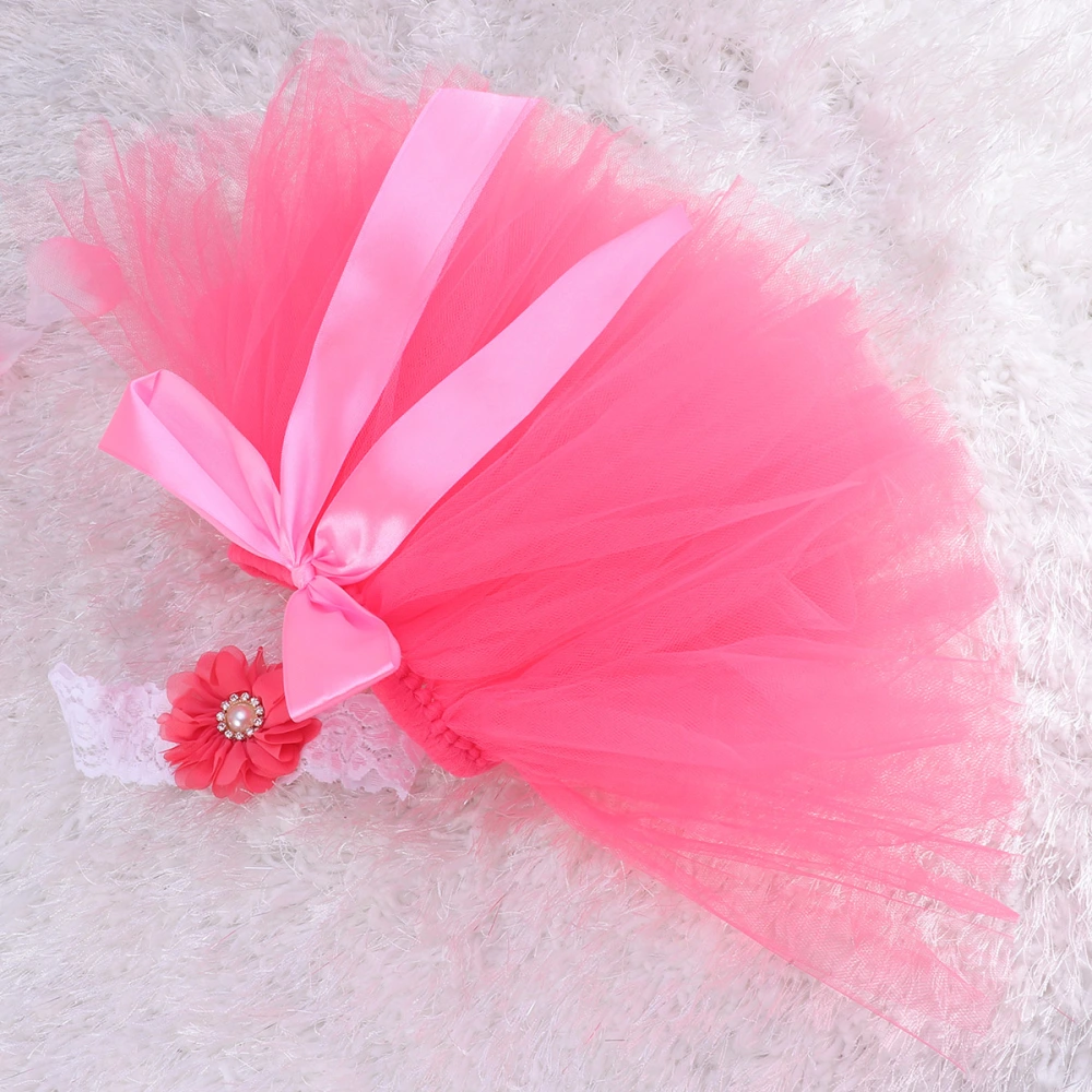 Baby Photography Prop Infant Tutu Skirt Newborn Costume Bow-Knot Dress Outfits with Headband Baby Photo Prop Crochet Baby Clothes(Red)