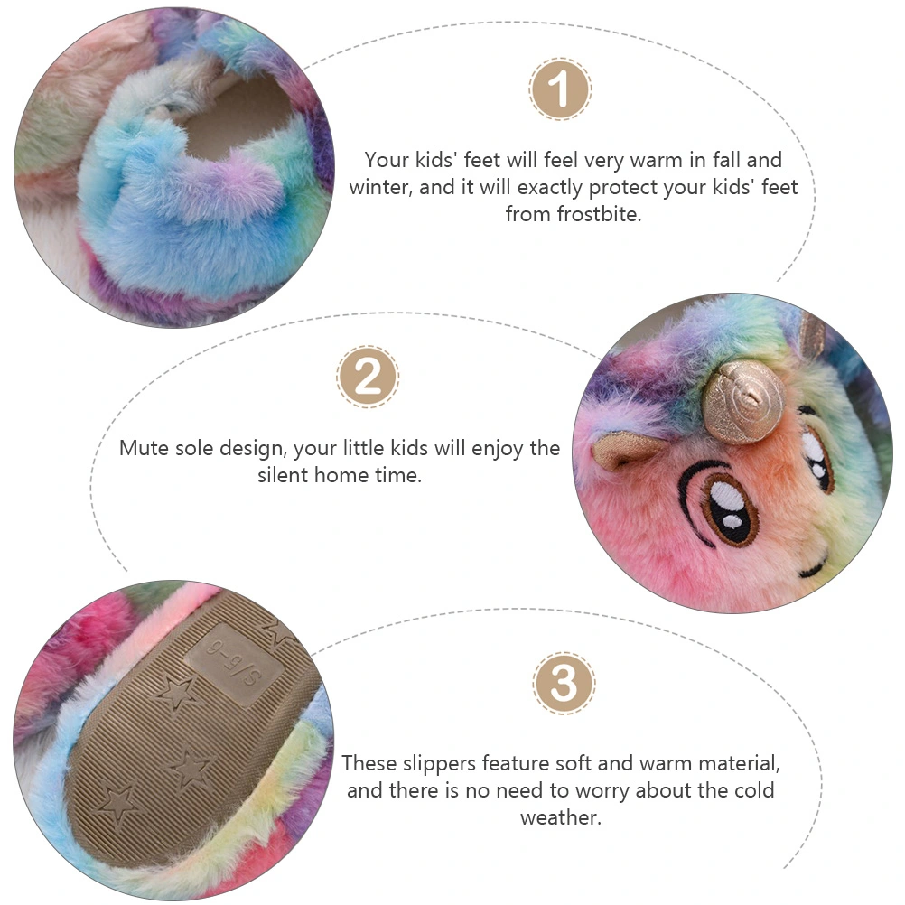 1 Pair of Unicorn Ornament Slippers Winter Warm Shoes Adorable Kids Slippers