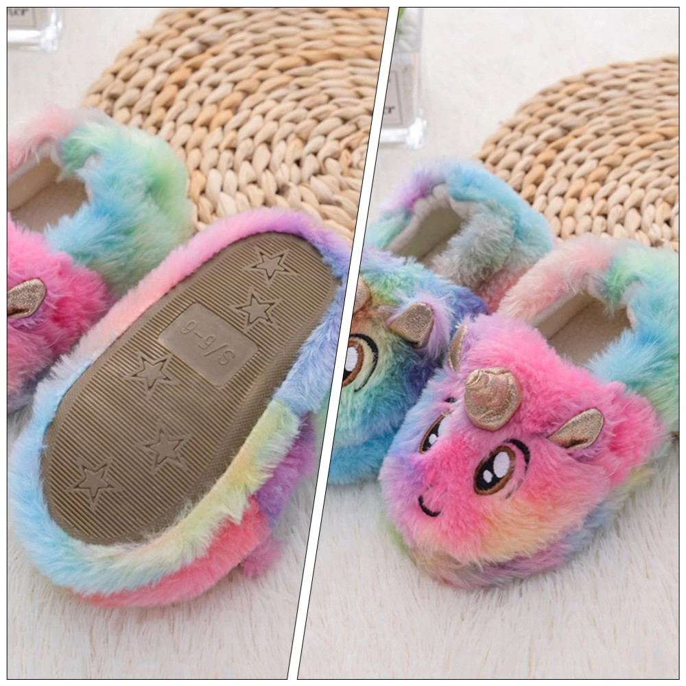 1 Pair of Unicorn Ornament Slippers Winter Warm Shoes Adorable Kids Slippers