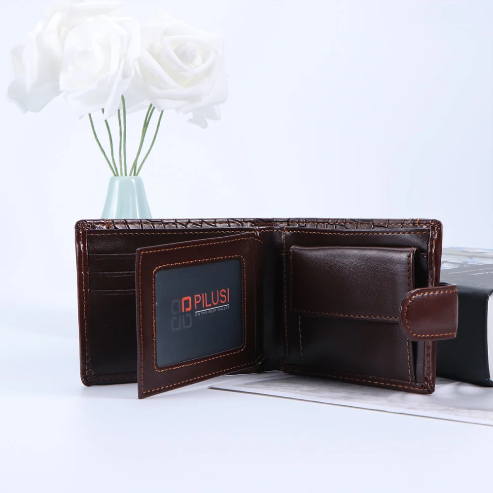 PU Leather Men's Wallet Multi-slot Wallet Bi-fold Magnetic Snap Buckles Coffee Holder Purse Short Paragraph Wallet Driver License Cover