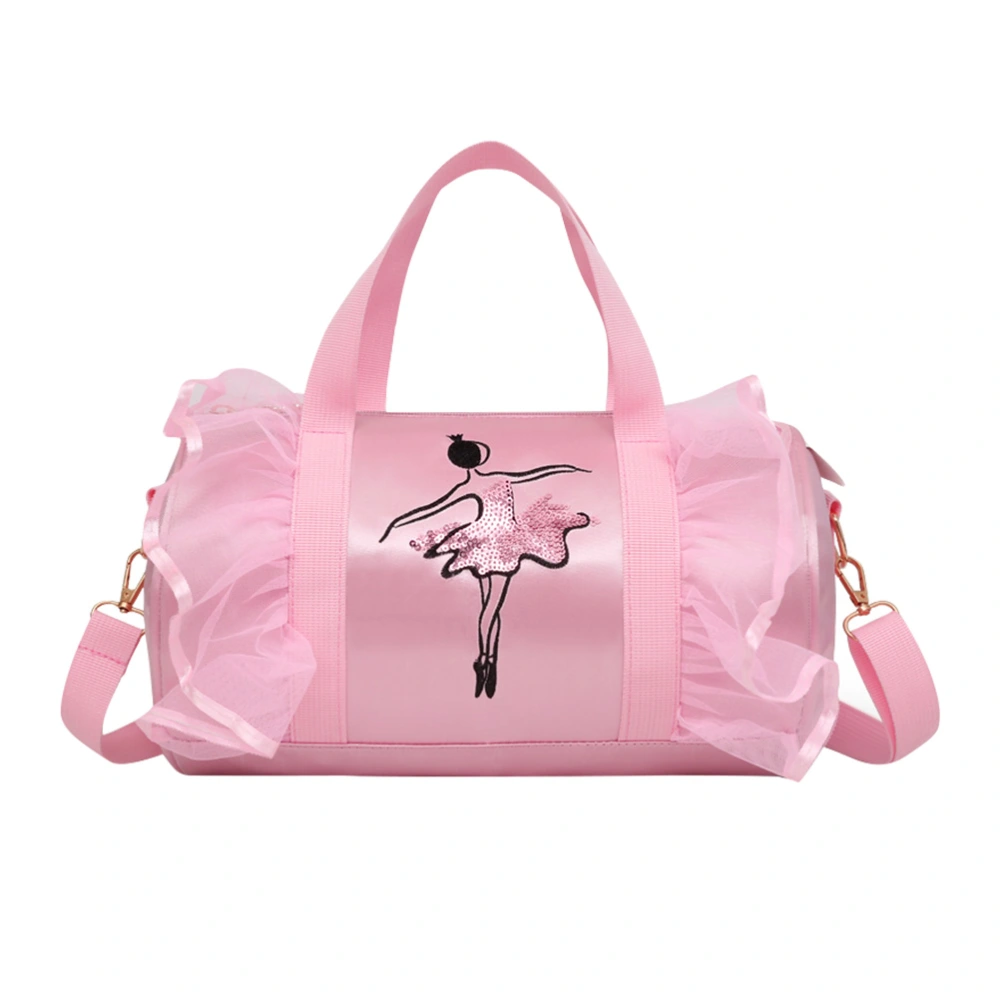 Girls Shoulder Dance Bag Kids Lace Ballet Tote Bag Duffle Bag Messenger Bag for Ballerina Dancer (Pink Long Yarn)