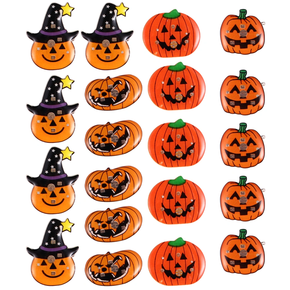 20 Pcs Halloween Luminous Brooch Glowing Pumpkin Badge Clip Party Decorations Random Style