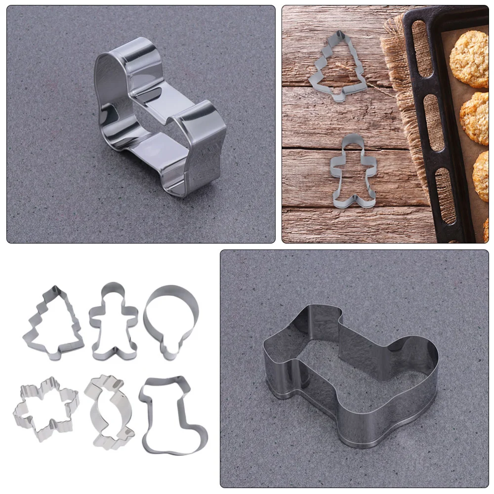 6pcs Christmas DIY Biscuit Molds Creative Shape Baking Mold Tools (Silver)