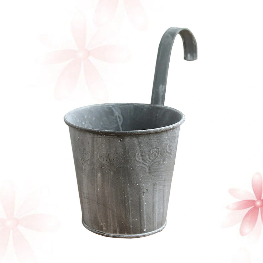 2Pcs Iron Flower Pot Creatve Flower Plantor Gardening Bonsai Home Decoration Hanging Bucket Grey