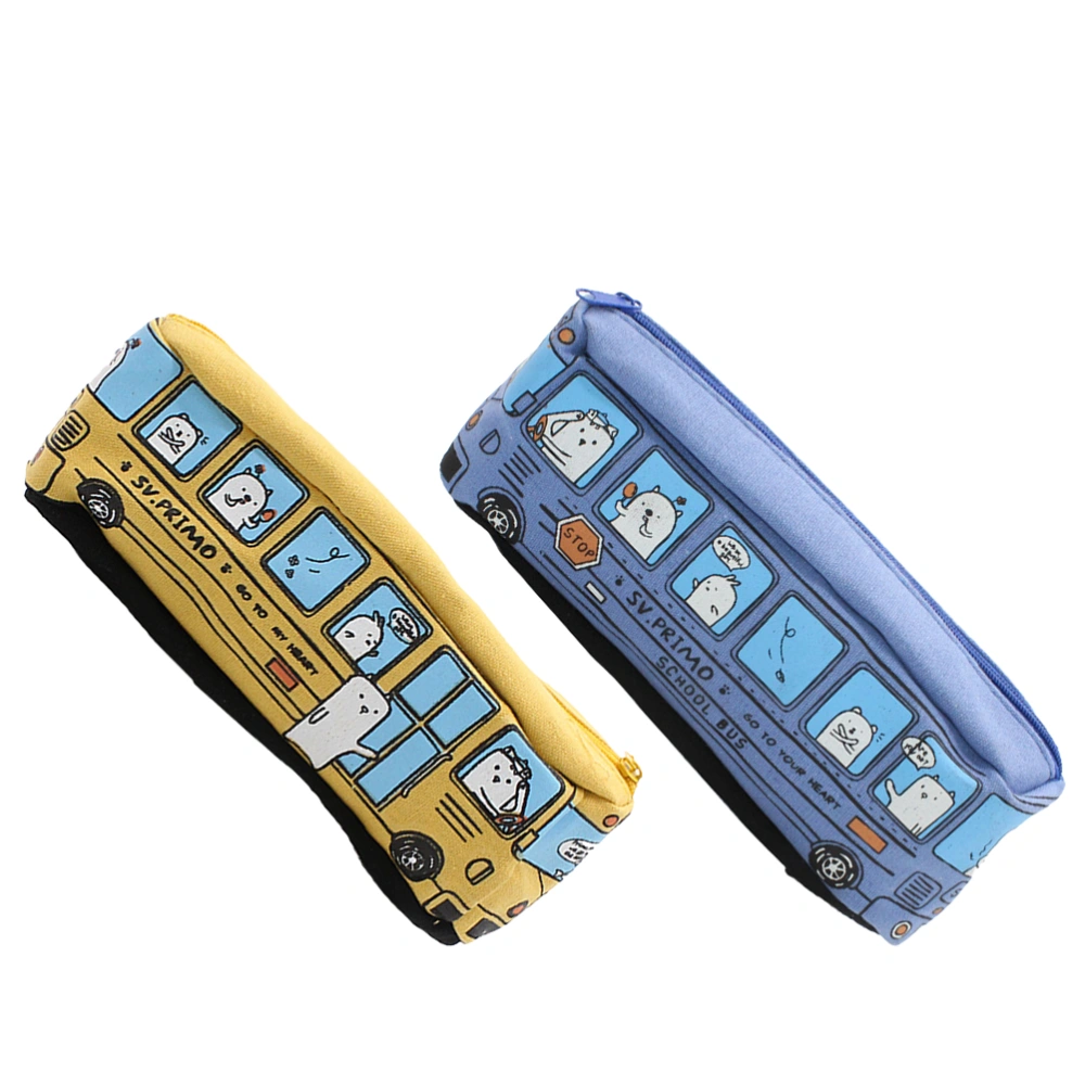 2pcs Cartoon Bus Printed Pencil Bags Stationery Cases Stationery Storage Bags